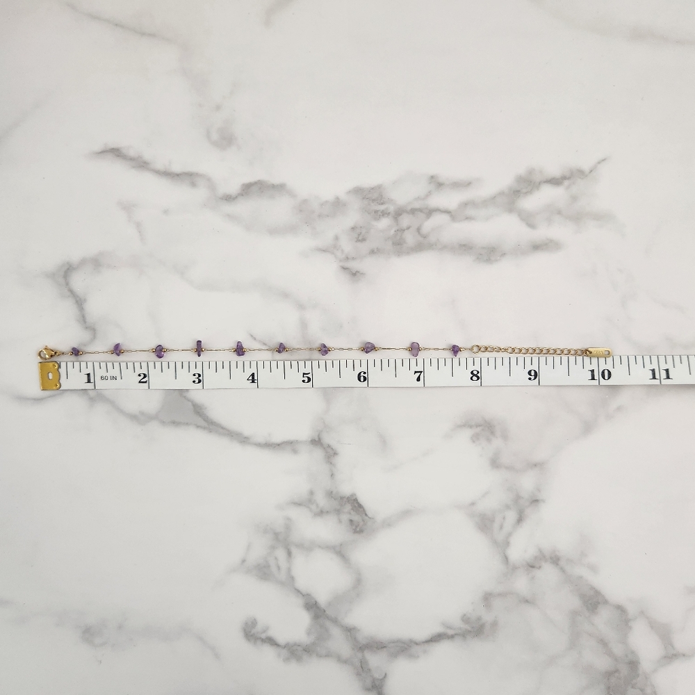 Minimalist Purple Dainty Stones 18K Gold Plated Anklet - Picture 13 of 15